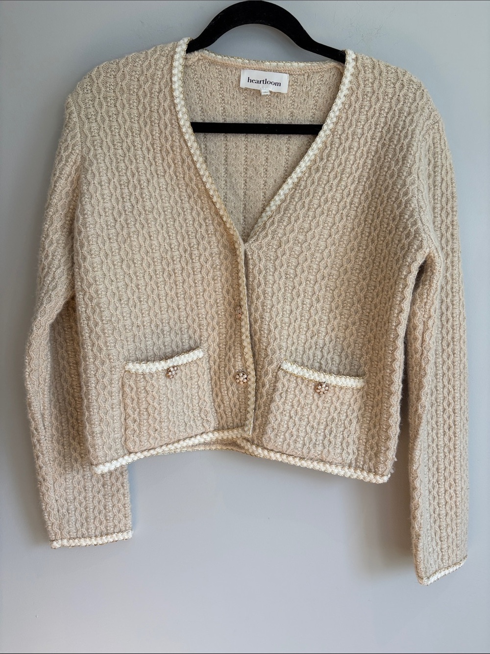 Heartloom Cream Textured Knit Cardigan Jacket – Size M